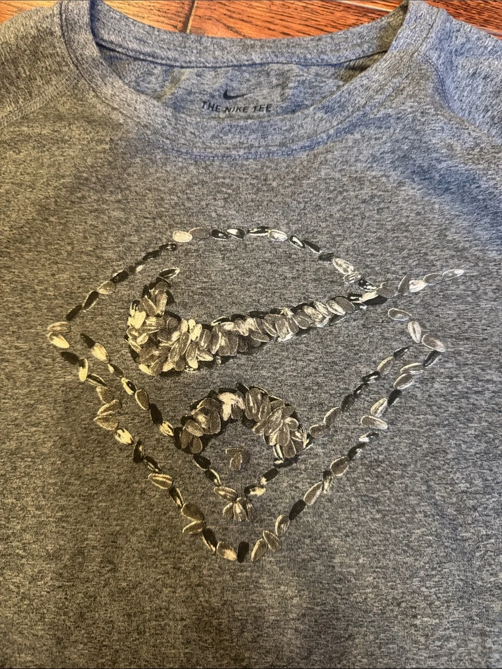 Nike Gray NWT Dri-FIT Short Sleeve Tee with Sunflower seeds baseball design YL